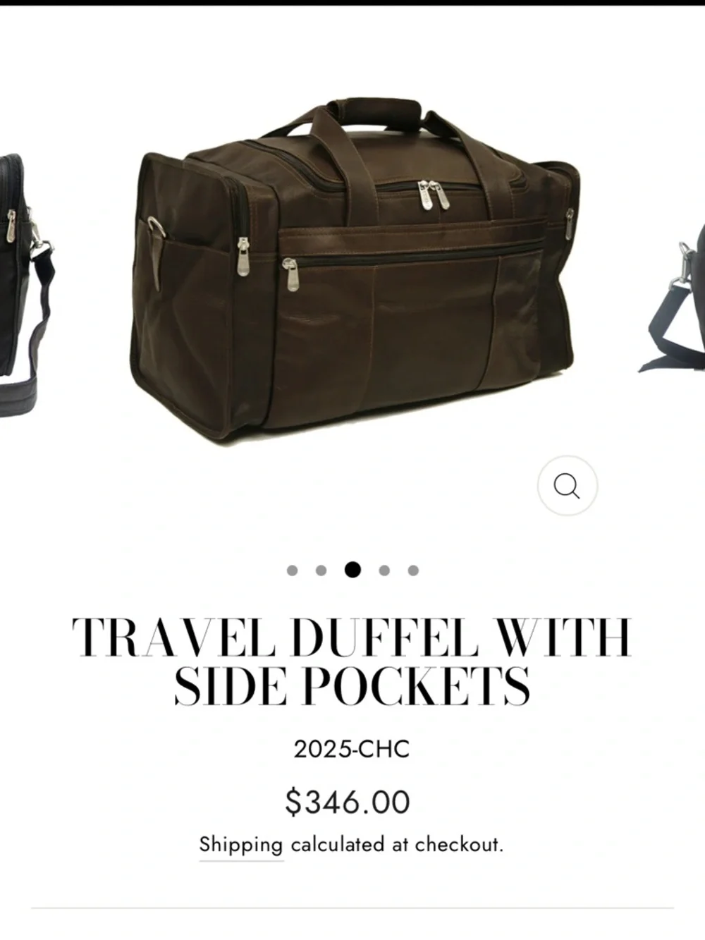 Piel Leather Travel Duffel Bag with Side Pockets Dark Brown Chocolate 19x11x10